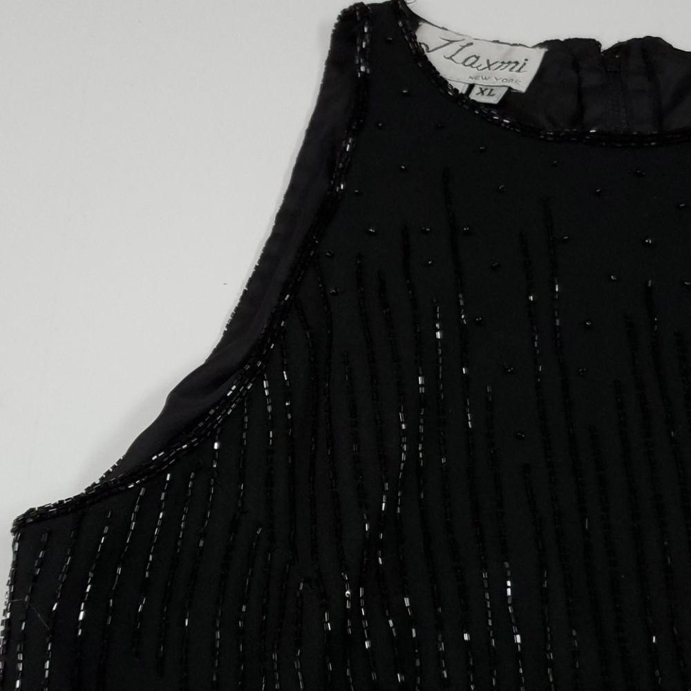 Vintage J Laxmi beaded top black Bugle beads Large